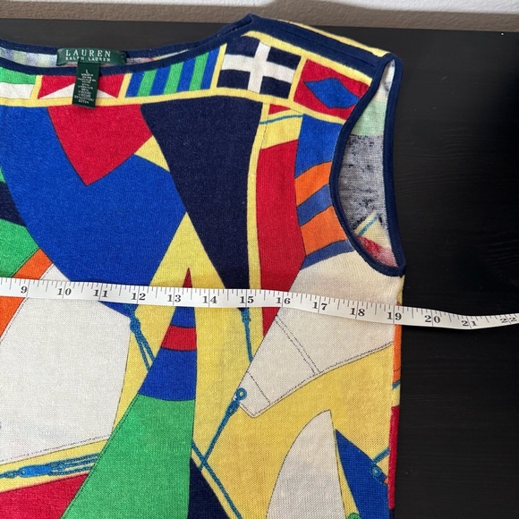 Lauren Ralph Lauren Top Women Sz M Sleveless Linen Blend Colorful Artsy Abstract - Picture 8 of 9